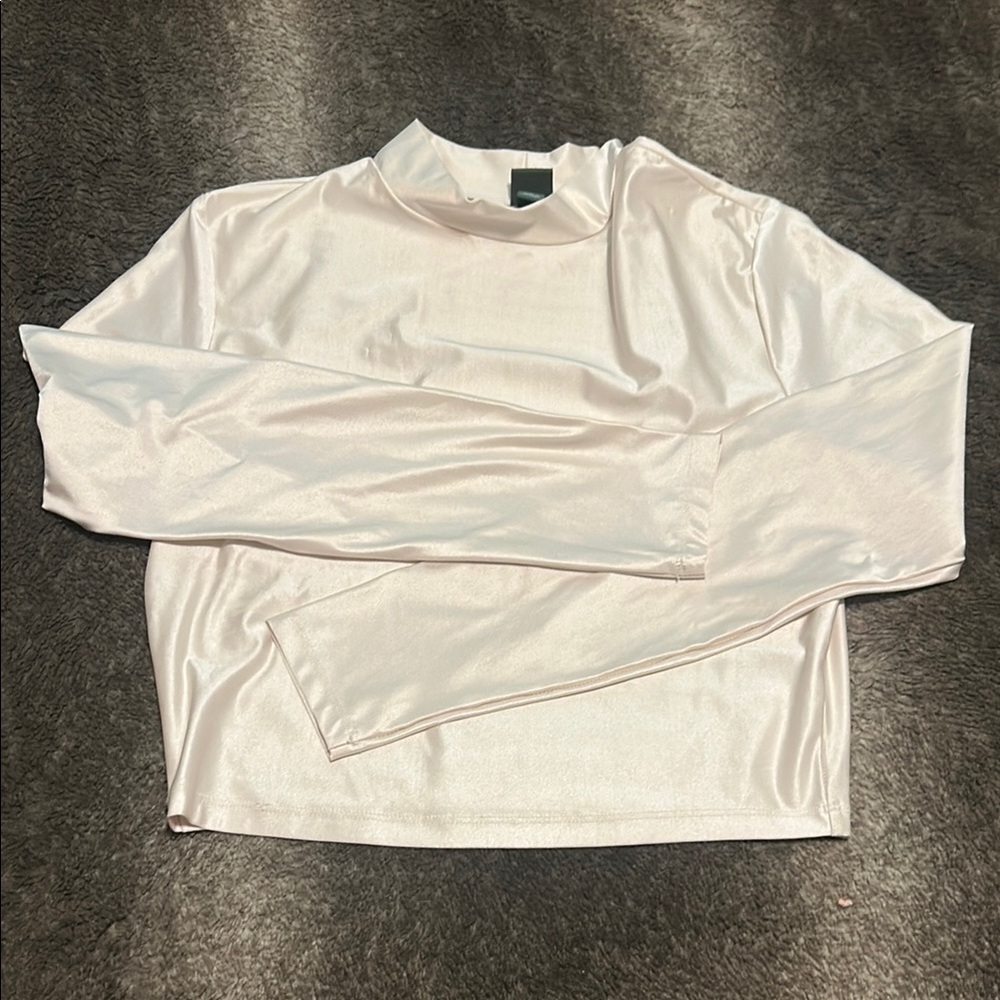 Wild Fable White Fitted Long Sleeve Mandarin Collar Top